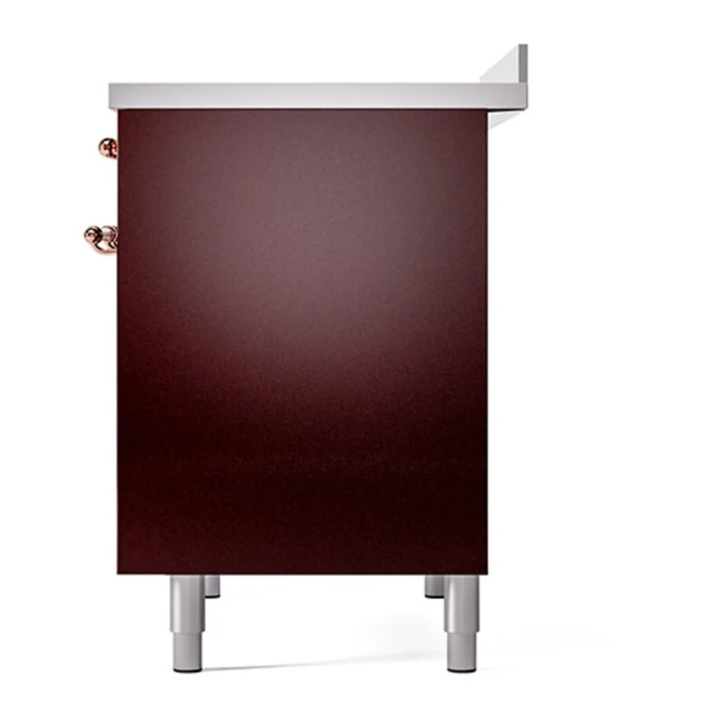 ILVE Nostalgie II 40" Induction Freestanding Range in Burgundy with Copper Trim, UPDI406QNMPBUP
