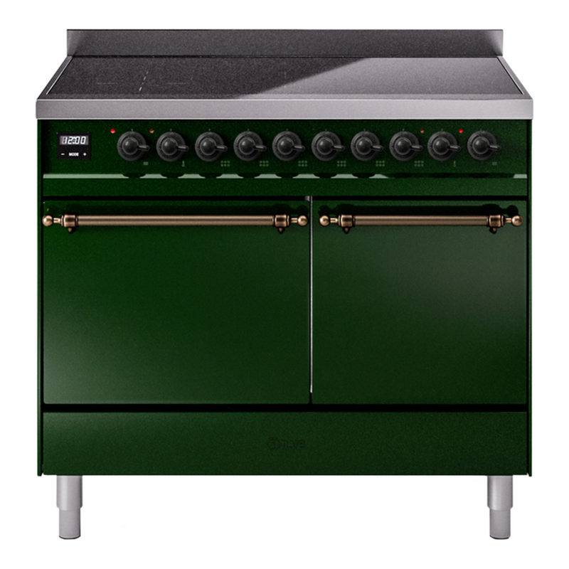 ILVE Nostalgie II 40" Induction Freestanding Range in Emerald Green with Burnished Trim, UPDI406QNMPEGB