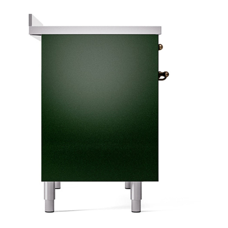 ILVE Nostalgie II 40" Induction Freestanding Range in Emerald Green with Burnished Trim, UPDI406QNMPEGB