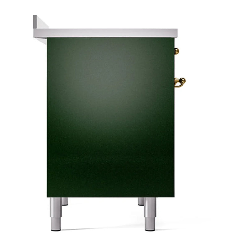 ILVE Nostalgie II 40" Induction Freestanding Range in Emerald Green with Brass Trim, UPDI406QNMPEGG