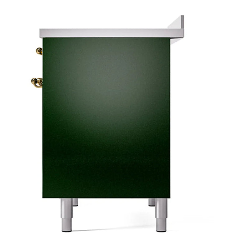 ILVE Nostalgie II 40" Induction Freestanding Range in Emerald Green with Brass Trim, UPDI406QNMPEGG