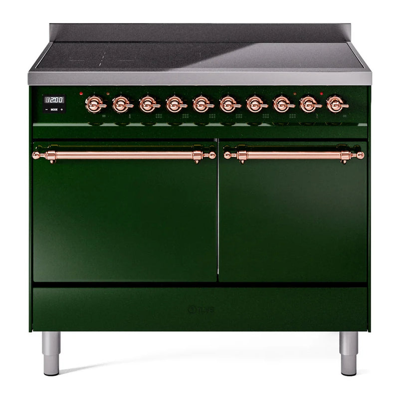 ILVE Nostalgie II 40" Induction Freestanding Range in Emerald Green with Copper Trim, UPDI406QNMPEGP
