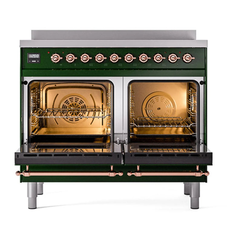 ILVE Nostalgie II 40" Induction Freestanding Range in Emerald Green with Copper Trim, UPDI406QNMPEGP
