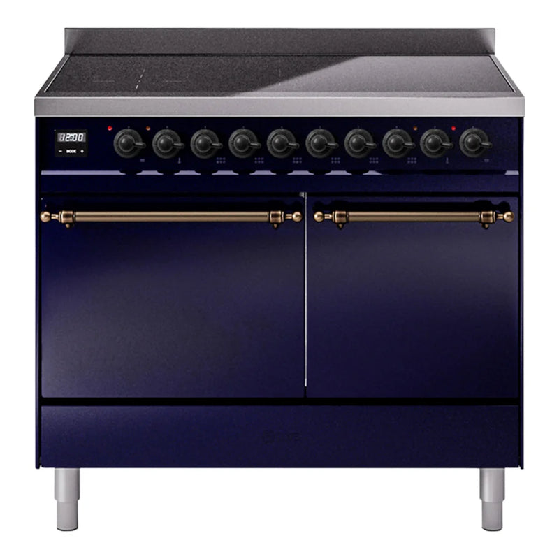 ILVE Nostalgie II 40" Induction Freestanding Range in Midnight Blue with Burnished Trim, UPDI406QNMPMBB