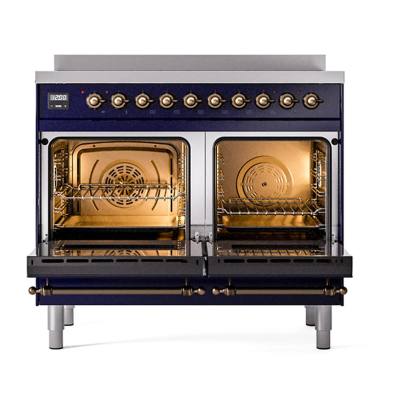 ILVE Nostalgie II 40" Induction Freestanding Range in Midnight Blue with Burnished Trim, UPDI406QNMPMBB