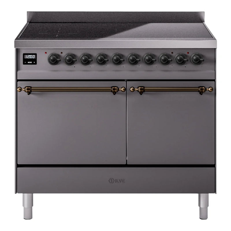 ILVE Nostalgie II 40" Induction Freestanding Range in Graphite Matte with Burnished Trim, UPDI406QNMPMGB