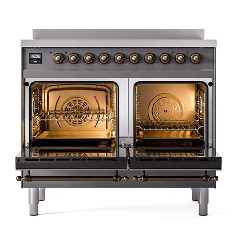 ILVE Nostalgie II 40" Induction Freestanding Range in Graphite Matte with Burnished Trim, UPDI406QNMPMGB