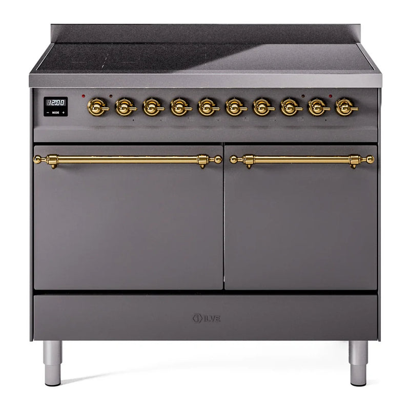 ILVE Nostalgie II 40" Induction Freestanding Range in Graphite Matte with Brass Trim, UPDI406QNMPMGG