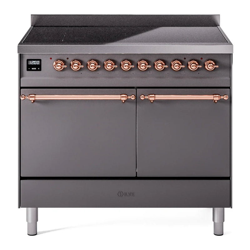 ILVE Nostalgie II 40" Electric Freestanding Range in Graphite Matte with Copper Trim, UPDI406QNMPMGP