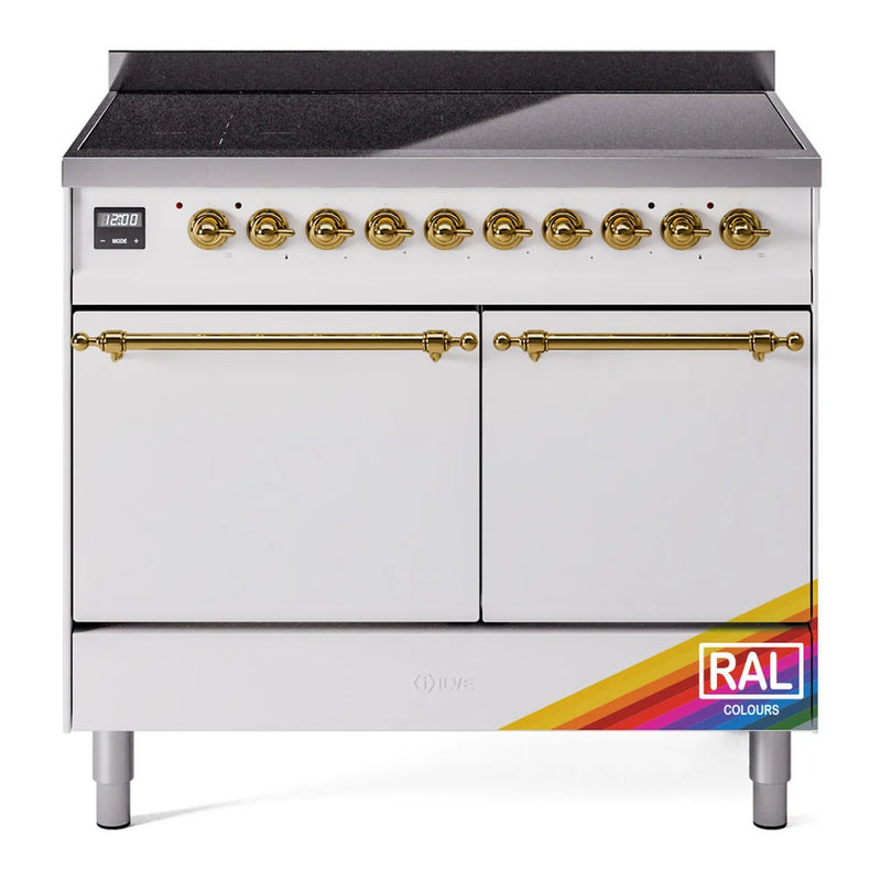 ILVE Nostalgie II 40" Induction Freestanding Range in RAL Color with Brass Trim, UPDI406QNMPRAG
