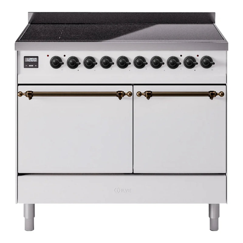 ILVE Nostalgie II 40" Induction Freestanding Range in White with Burnished Trim, UPDI406QNMPWHB