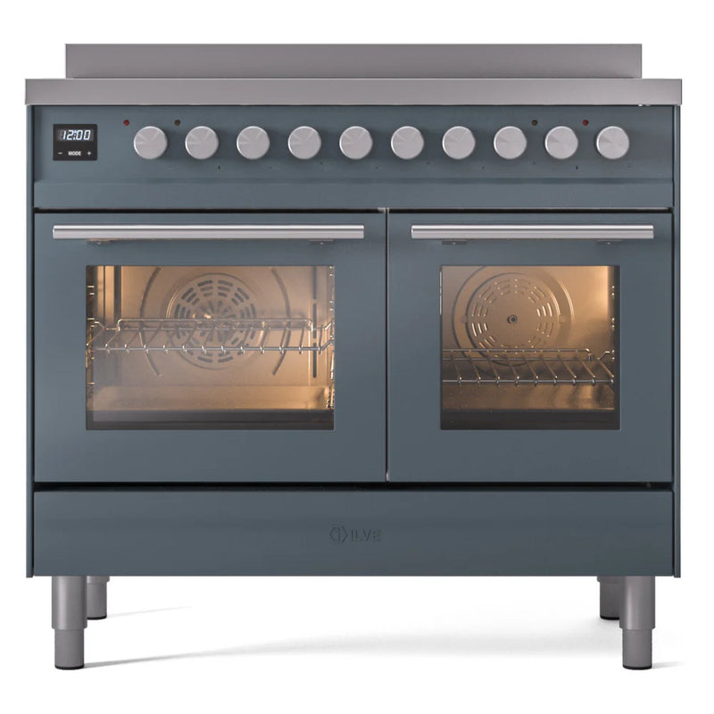ILVE Professional Plus II 40" Induction Freestanding Range in Blue Grey with Stainless Steel Trim, UPDI406WMPBG