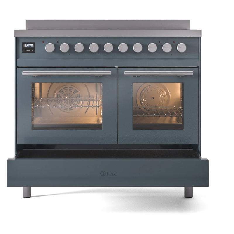 ILVE Professional Plus II 40" Induction Freestanding Range in Blue Grey with Stainless Steel Trim, UPDI406WMPBG