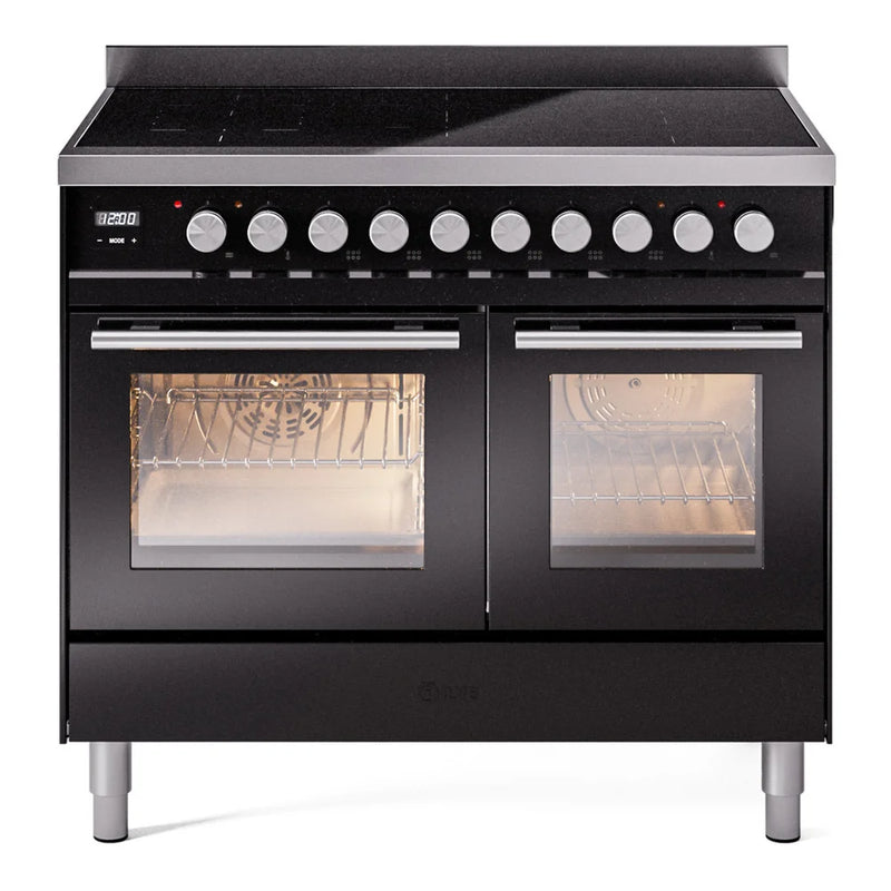 ILVE Professional Plus II 40" Induction Freestanding Range in Glossy Black with Stainless Steel Trim, UPDI406WMPBK