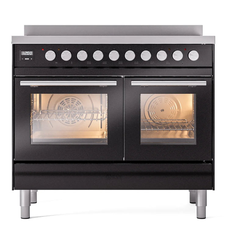 ILVE Professional Plus II 40" Induction Freestanding Range in Glossy Black with Stainless Steel Trim, UPDI406WMPBK