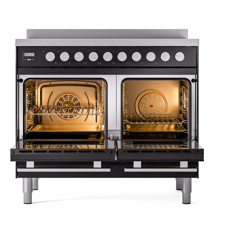 ILVE Professional Plus II 40" Induction Freestanding Range in Glossy Black with Stainless Steel Trim, UPDI406WMPBK