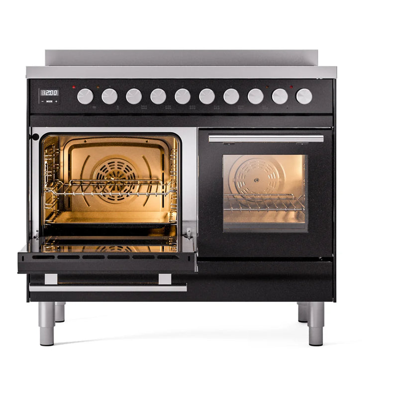 ILVE Professional Plus II 40" Induction Freestanding Range in Glossy Black with Stainless Steel Trim, UPDI406WMPBK