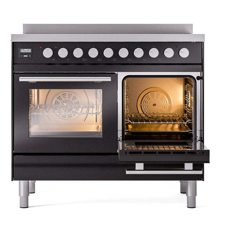 ILVE Professional Plus II 40" Induction Freestanding Range in Glossy Black with Stainless Steel Trim, UPDI406WMPBK
