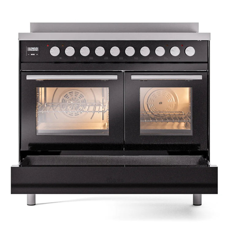 ILVE Professional Plus II 40" Induction Freestanding Range in Glossy Black with Stainless Steel Trim, UPDI406WMPBK