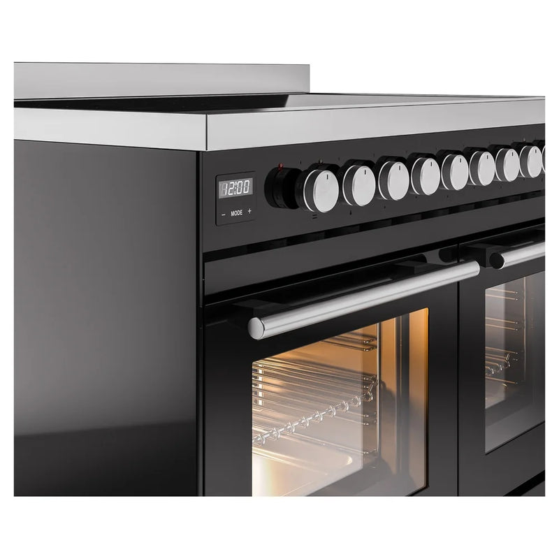 ILVE Professional Plus II 40" Induction Freestanding Range in Glossy Black with Stainless Steel Trim, UPDI406WMPBK