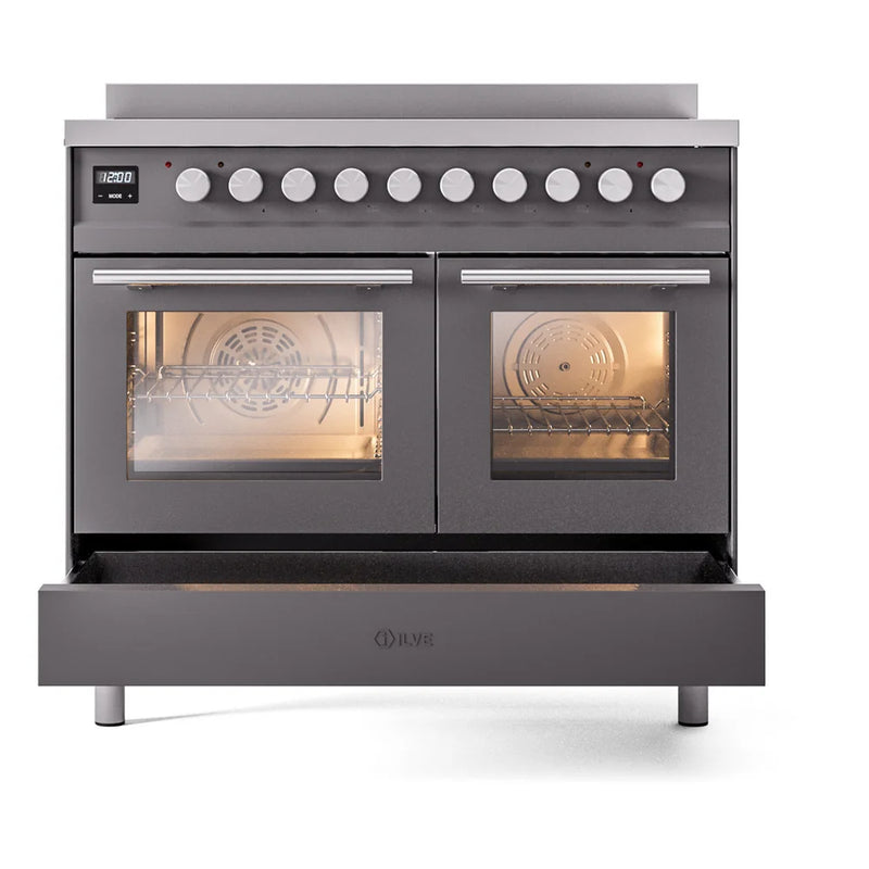 ILVE Professional Plus II 40" Induction Freestanding Range in Graphite Matte with Stainless Steel Trim, UPDI406WMPMG