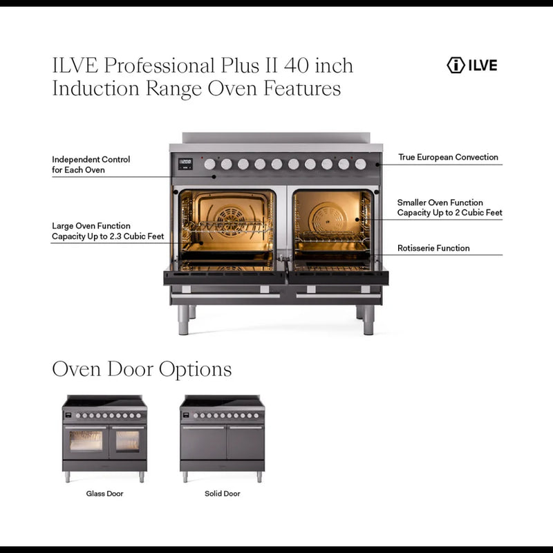 ILVE Professional Plus II 40" Induction Freestanding Range in RAL Color with Stainless Steel Trim, UPDI406WMPRA