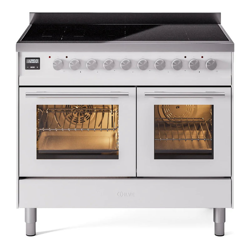 ILVE Professional Plus II 40" Induction Freestanding Range in White with Stainless Steel Trim, UPDI406WMPWH