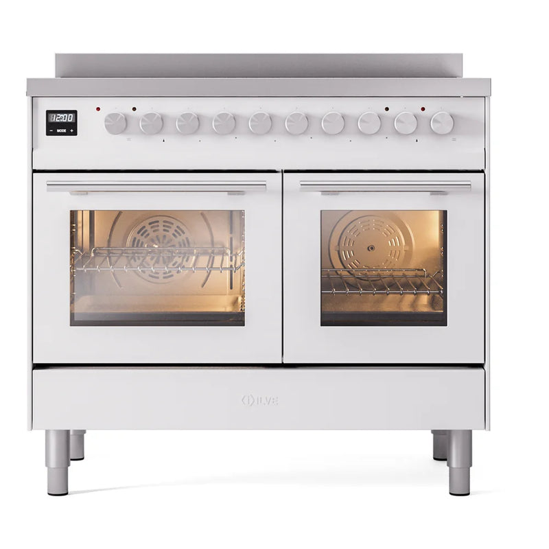 ILVE Professional Plus II 40" Induction Freestanding Range in White with Stainless Steel Trim, UPDI406WMPWH