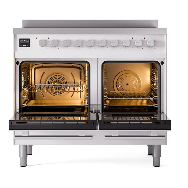 ILVE Professional Plus II 40" Induction Freestanding Range in White with Stainless Steel Trim, UPDI406WMPWH
