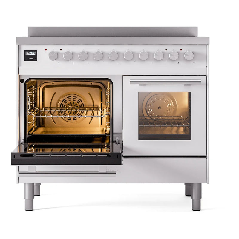 ILVE Professional Plus II 40" Induction Freestanding Range in White with Stainless Steel Trim, UPDI406WMPWH