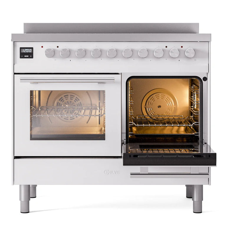 ILVE Professional Plus II 40" Induction Freestanding Range in White with Stainless Steel Trim, UPDI406WMPWH