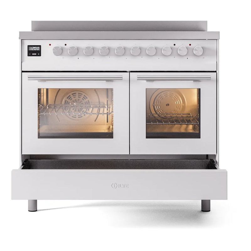 ILVE Professional Plus II 40" Induction Freestanding Range in White with Stainless Steel Trim, UPDI406WMPWH