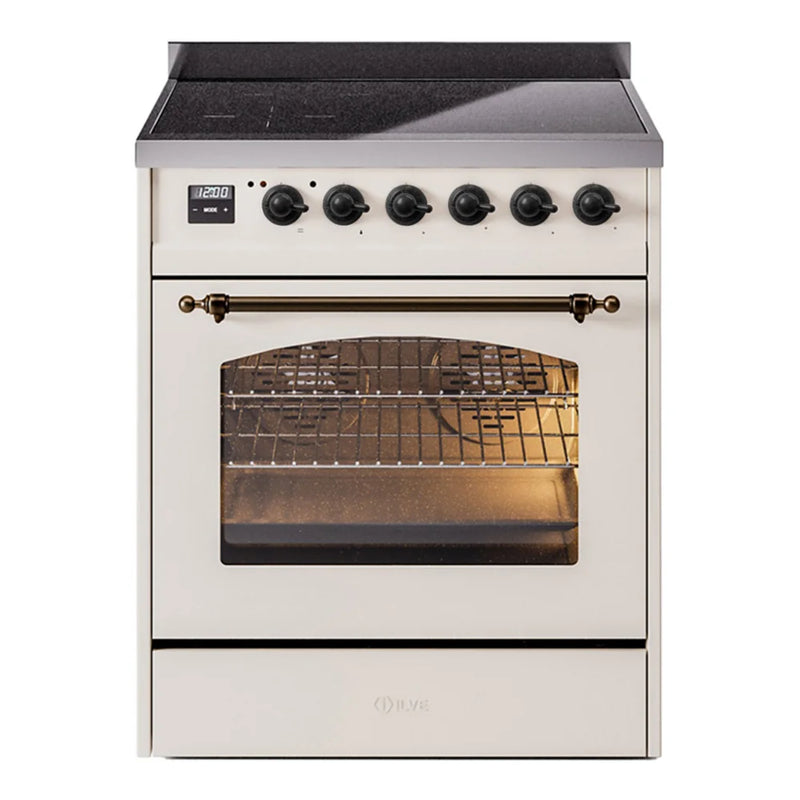ILVE Nostalgie II 30" Induction Freestanding Range in Antique White with Burnished Trim, UPI304NMPAWB