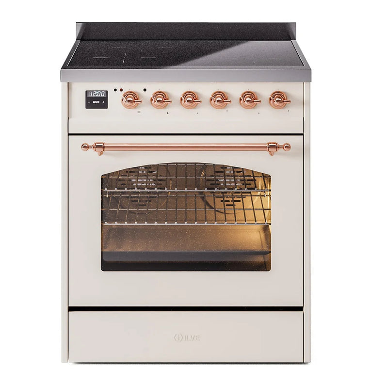 ILVE Nostalgie II 30" Induction Freestanding Range in Antique White with Copper Trim, UPI304NMPAWP