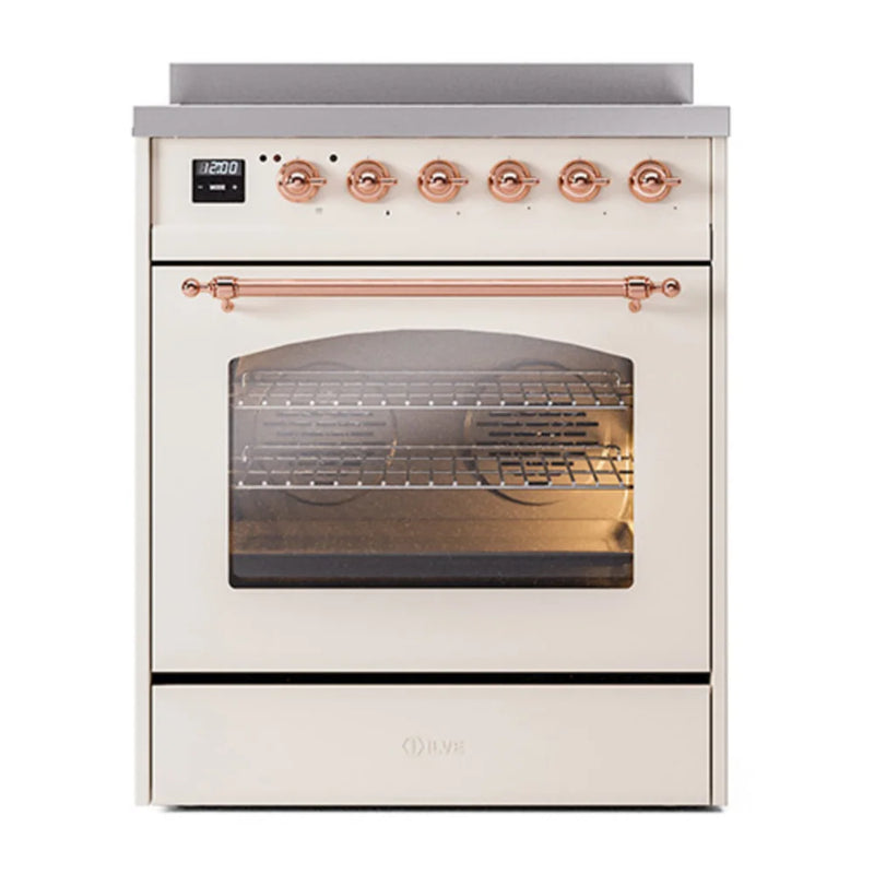 ILVE Nostalgie II 30" Induction Freestanding Range in Antique White with Copper Trim, UPI304NMPAWP