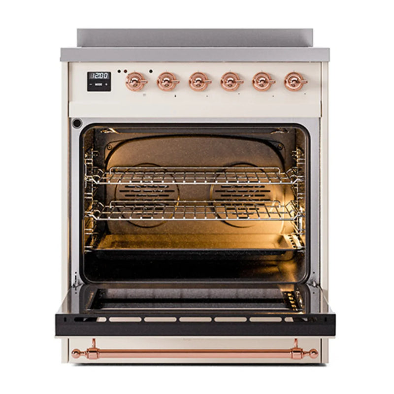 ILVE Nostalgie II 30" Induction Freestanding Range in Antique White with Copper Trim, UPI304NMPAWP