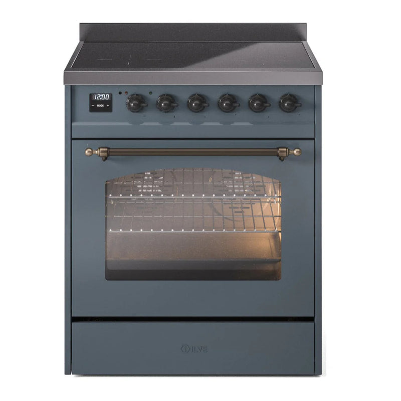 ILVE Nostalgie II 30" Induction Freestanding Range in Blue Grey with Burnished Trim, UPI304NMPBGB