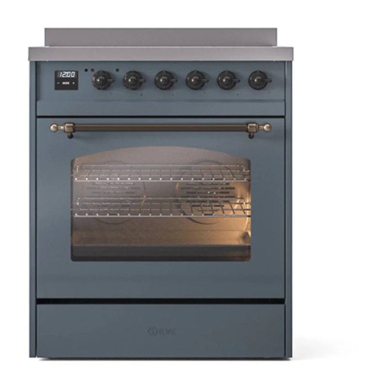 ILVE Nostalgie II 30" Induction Freestanding Range in Blue Grey with Burnished Trim, UPI304NMPBGB