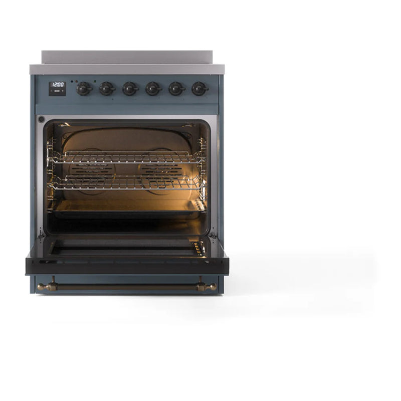 ILVE Nostalgie II 30" Induction Freestanding Range in Blue Grey with Burnished Trim, UPI304NMPBGB