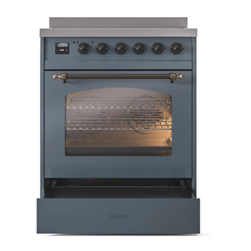 ILVE Nostalgie II 30" Induction Freestanding Range in Blue Grey with Burnished Trim, UPI304NMPBGB