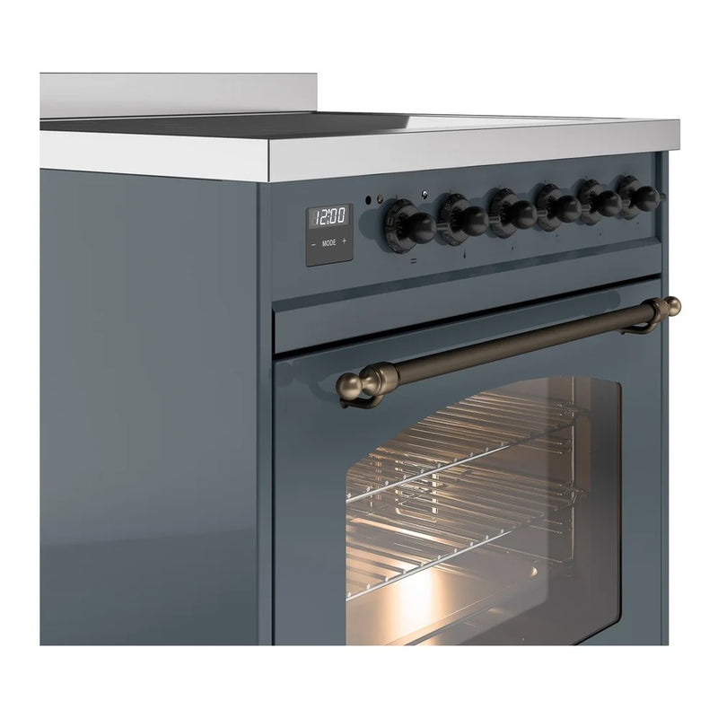 ILVE Nostalgie II 30" Induction Freestanding Range in Blue Grey with Burnished Trim, UPI304NMPBGB