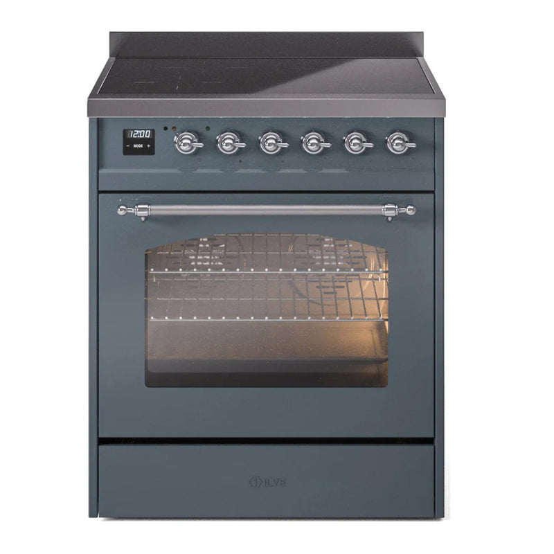 ILVE Nostalgie II 30" Induction Freestanding Range in Blue Grey with Chrome Trim, UPI304NMPBGC