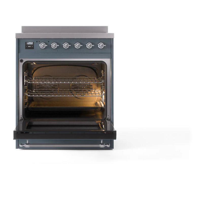 ILVE Nostalgie II 30" Induction Freestanding Range in Blue Grey with Chrome Trim, UPI304NMPBGC