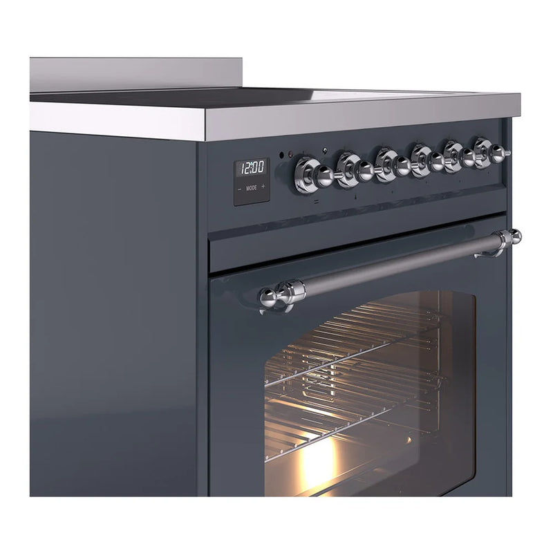 ILVE Nostalgie II 30" Induction Freestanding Range in Blue Grey with Chrome Trim, UPI304NMPBGC