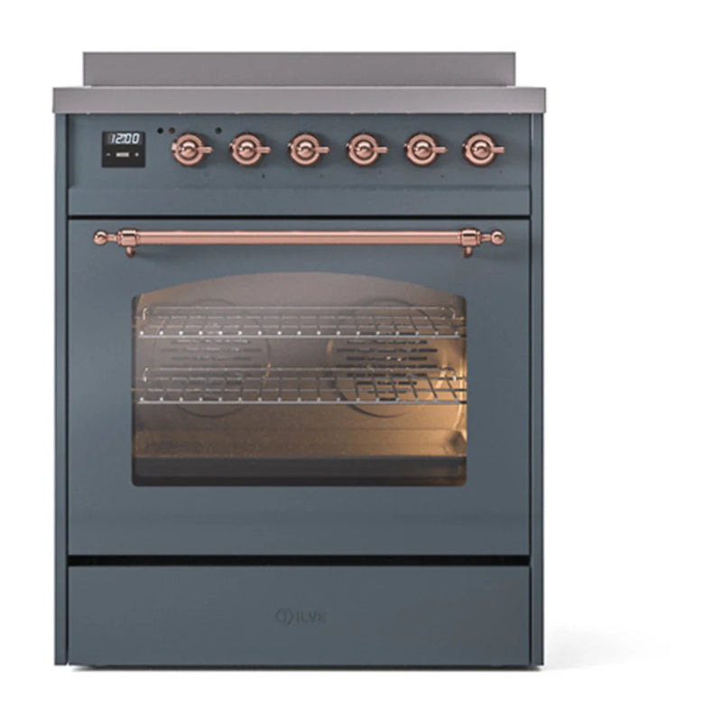 ILVE Nostalgie II 30" Induction Freestanding Range in Blue Grey with Copper Trim, UPI304NMPBGP