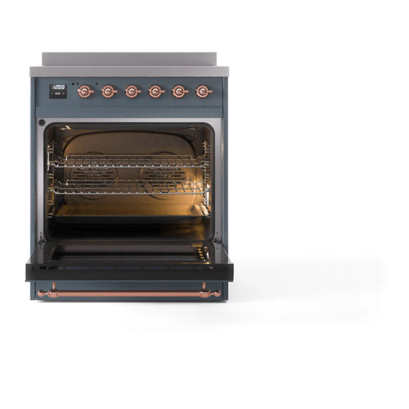 ILVE Nostalgie II 30" Induction Freestanding Range in Blue Grey with Copper Trim, UPI304NMPBGP