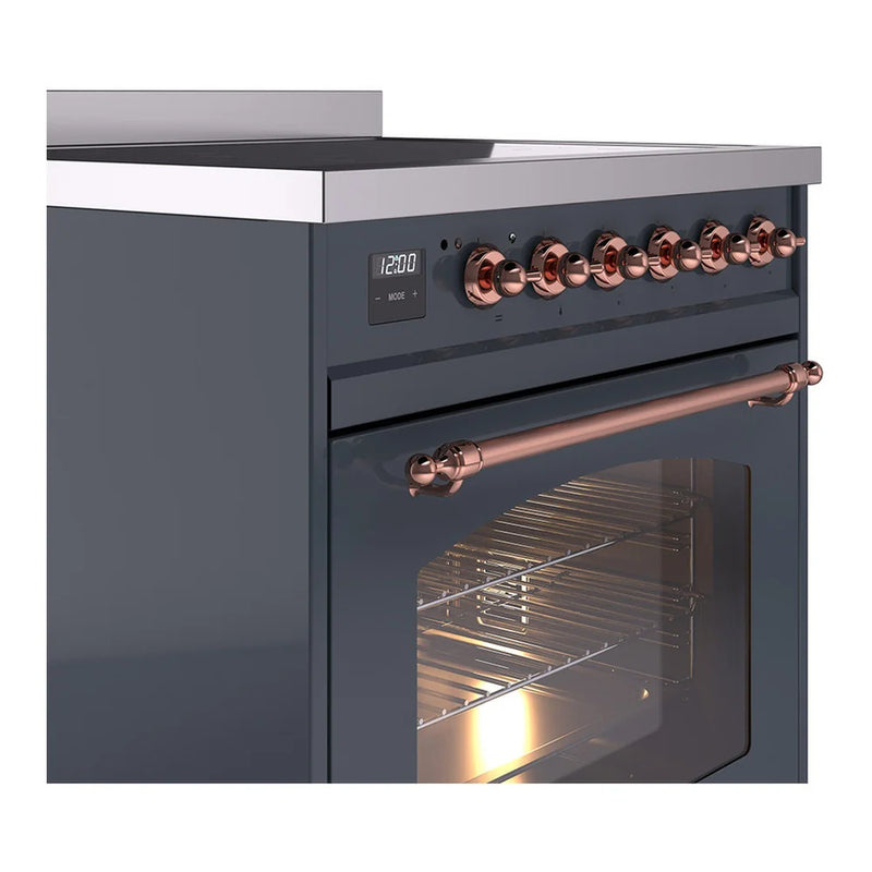 ILVE Nostalgie II 30" Induction Freestanding Range in Blue Grey with Copper Trim, UPI304NMPBGP
