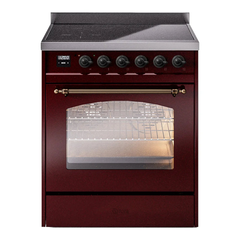 ILVE Nostalgie II 30" Induction Freestanding Range in Burgundy with Burnished Trim, UPI304NMPBUB
