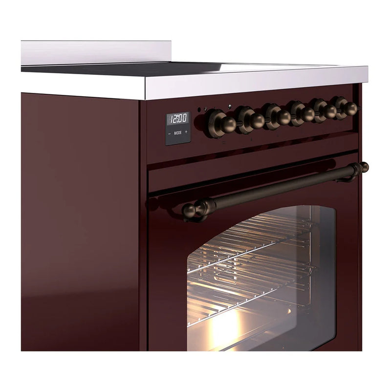 ILVE Nostalgie II 30" Induction Freestanding Range in Burgundy with Burnished Trim, UPI304NMPBUB