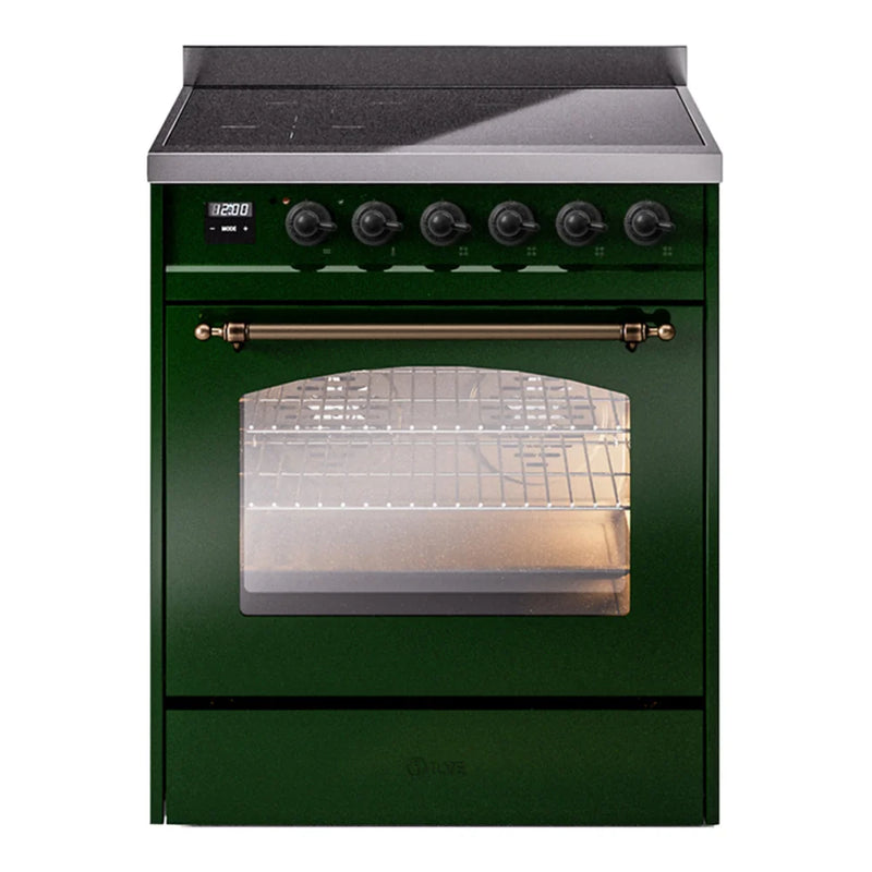 ILVE Nostalgie II 30" Induction Freestanding Range in Emerald Green with Burnished Trim, UPI304NMPEGB